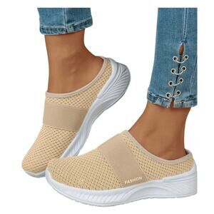 New Lightweight thick wedge sole breathable knit slip on comfy mule by Fashion